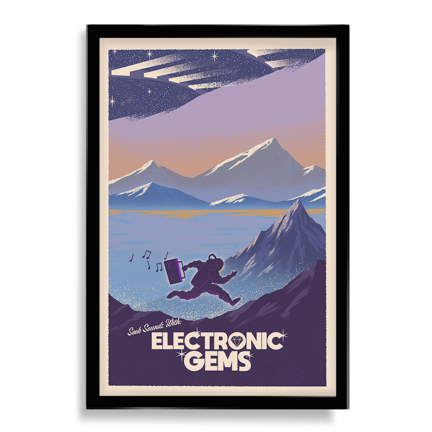 Electronic Gems Travel Poster: Resonance Mountains